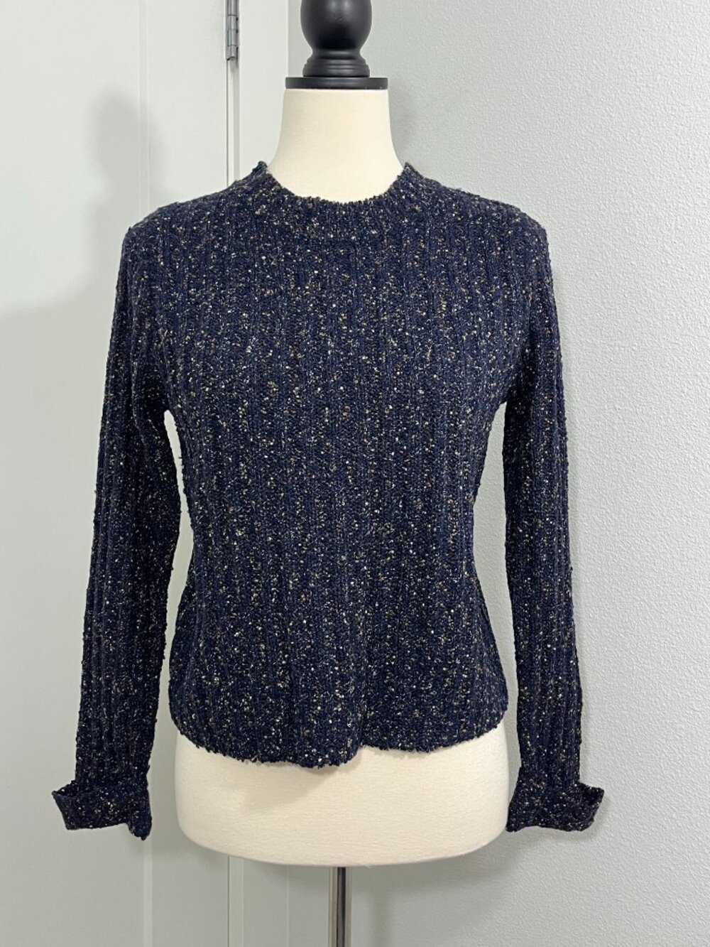 New Raga Small Navy Blue Astrid Laced Back Speckled Knit Sweater
